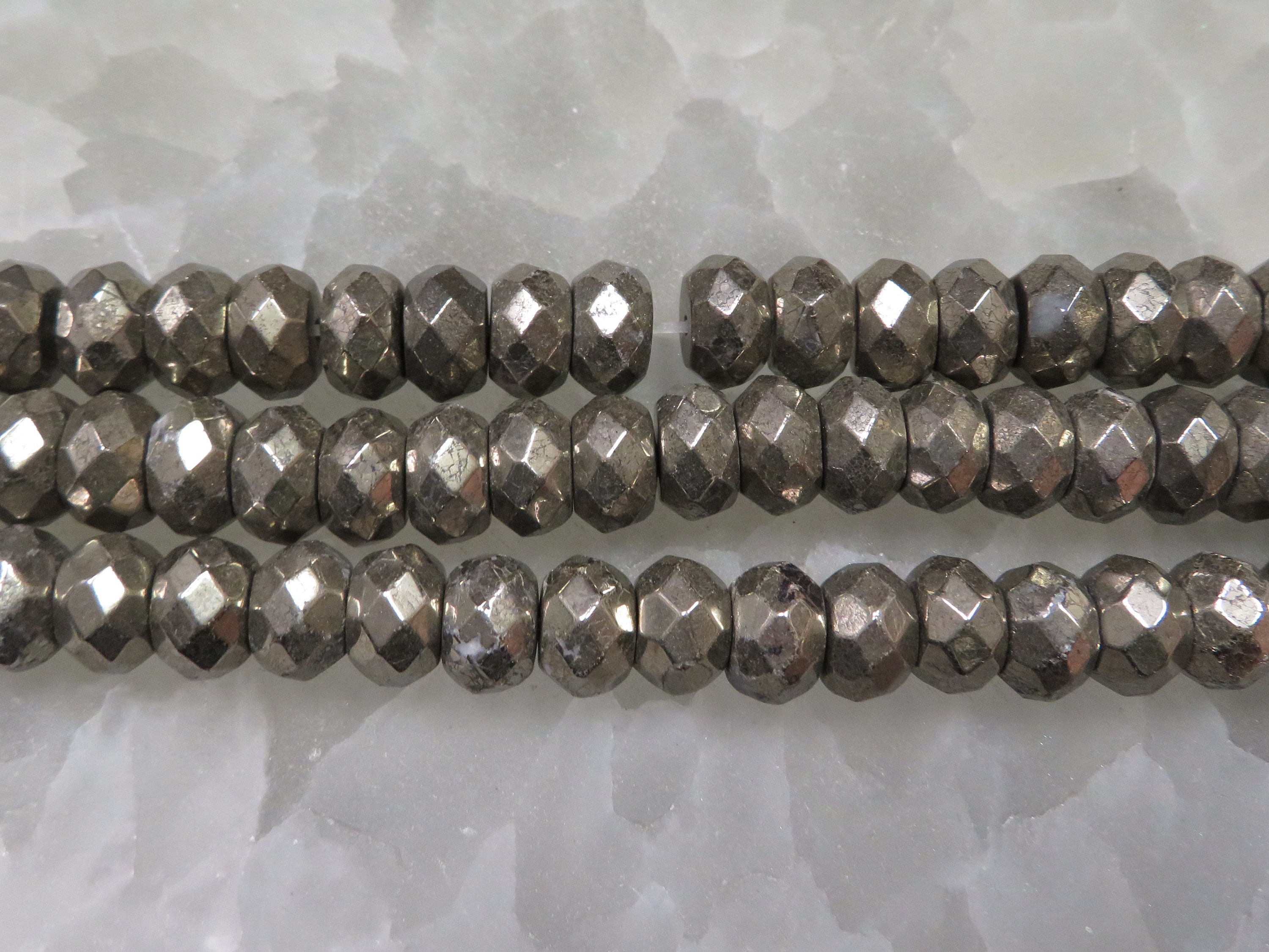 Pyrite Rondelle Beads - 1 STRAND  Pyrite 9 mm Beads (S11B22-04)