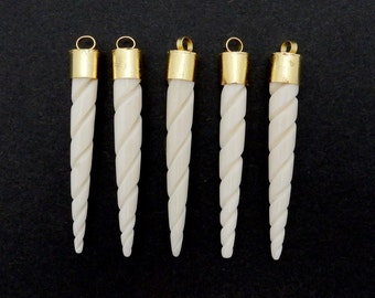 Bone Swirl Spike Pendant Charm brass cap - Engraved Bone Spike Pendant (S85B11-04)