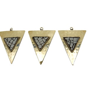 Hammered Brass Triangle Pendant with White Howlite Mosaic S52B16b-03 image 2