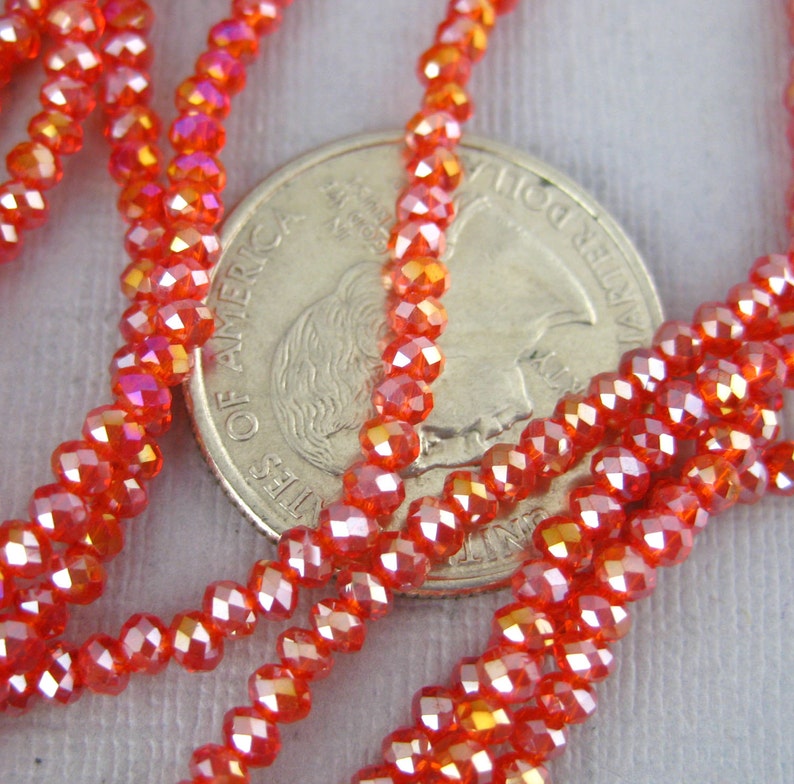 Chinese Crystal Beads Tiny 3mm Red Chinese Crystal Rondelle Beads 1 STRAND S94B11-01D image 3