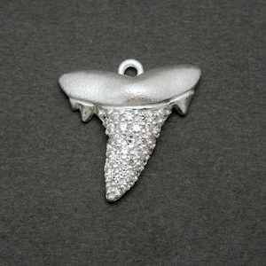 Shark Tooth Small Charm Pendant Solid Sterling Silver Charm with Rhinestone Pave LA-59 image 1