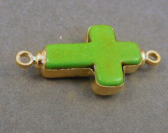 Sideways Cross Link - Side ways Cross Bright Green Connector - Edged with 24k gold- S3B8-10