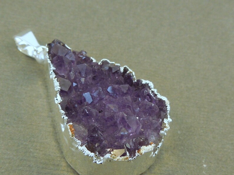 Amethyst Cluster pendant druzy druzzy drussy with sterling silver edging A quality Stone S12B3-06 image 2