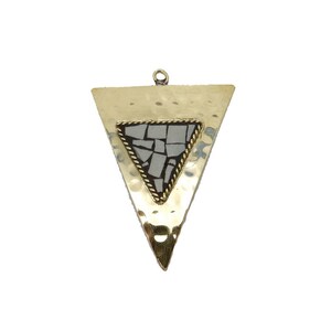 Hammered Brass Triangle Pendant with White Howlite Mosaic S52B16b-03 image 1