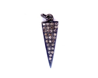 Sterling Silver Triangle Spike with Genuine DIAMOND Pave Pendant Charm (EX10-01)