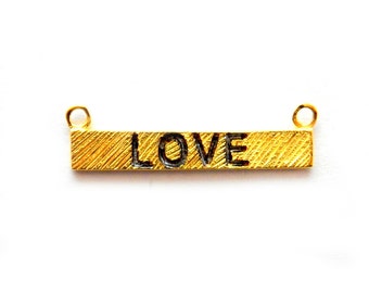 Love Bar Double Bail Pendant -- Gold Over Oxidized Sterling Silver Hammered Pendant (S70B15-11)