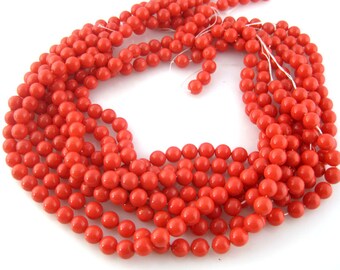 Coral Color Beads-- Dark Pink Dyed Coral Color Round 9mm Beads -- 1 STRAND  (S43B3-02)
