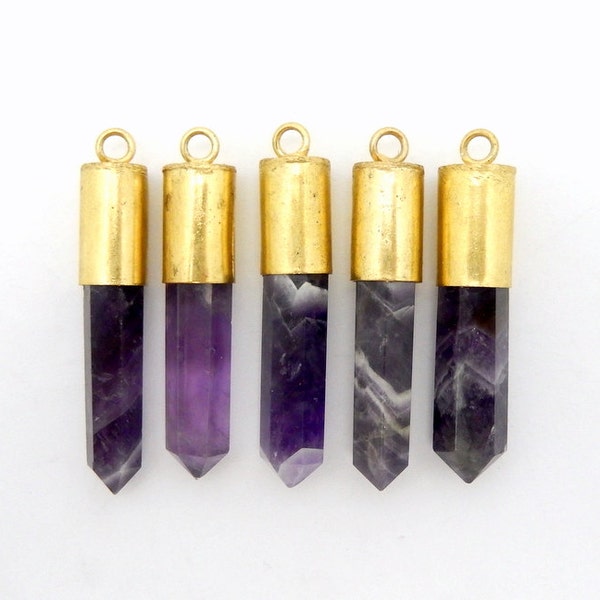 Amethyst Bullet Point Pendant Charm with Brass Cap and Bail - (S29B2-03)