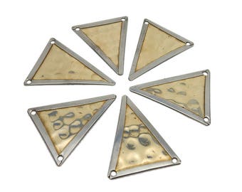 Two-Toned Triangle Pendant - Tibetan Styled Brass Hammered Double Drilled Triangle Pendant (S86B22-04)