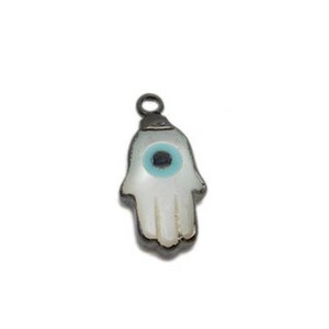 Tiny Pearl Hamsa Hand Pendant with Electroplated 24k Gold, Gun Metal, or Silver Edge and Cap (S87B18-07) (S86B12-04) (S86B19-16) image 3
