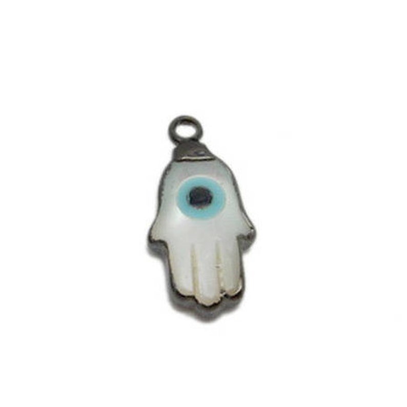 Tiny Pearl Hamsa Hand Pendant with Electroplated 24k Gold, Gun Metal, or Silver Edge and Cap (S87B18-07) (S86B12-04) (S86B19-16) image 3