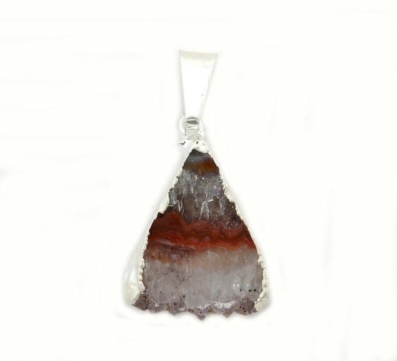 Petite Amethyst Triangle Slice Druzy Crystal Pendant with Silver Electroplated Edges ASP S64B4-05 image 2