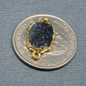 Dark Quartz Druzy Petite Double Bail Freeform Pendant with Gold Electroplated Edge Double Bail Connector Link S28B4-09 image 3