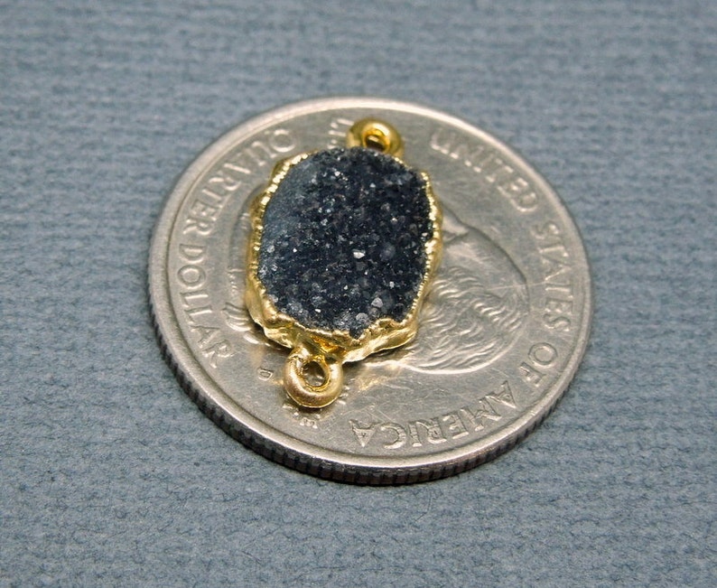 Dark Quartz Druzy Petite Double Bail Freeform Pendant with Gold Electroplated Edge Double Bail Connector Link S28B4-09 image 3