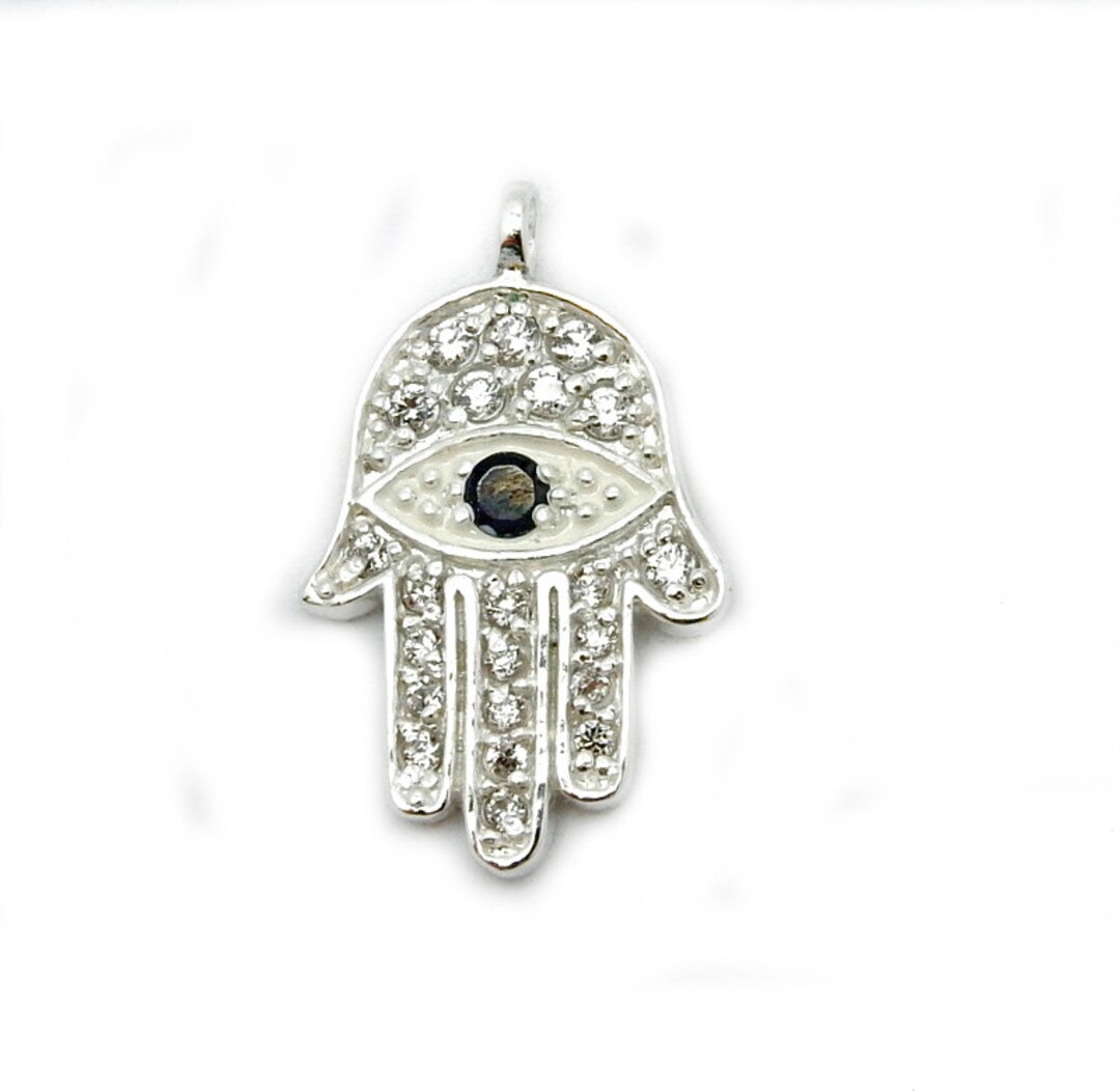 Sterling Silver Hamsa Hand Pendant With CZ Rhinestone Accent LA93 Etsy