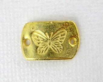 Dije de conector rectangular con mariposa estampada en oro sobre plata esterlina (S36B4-04)