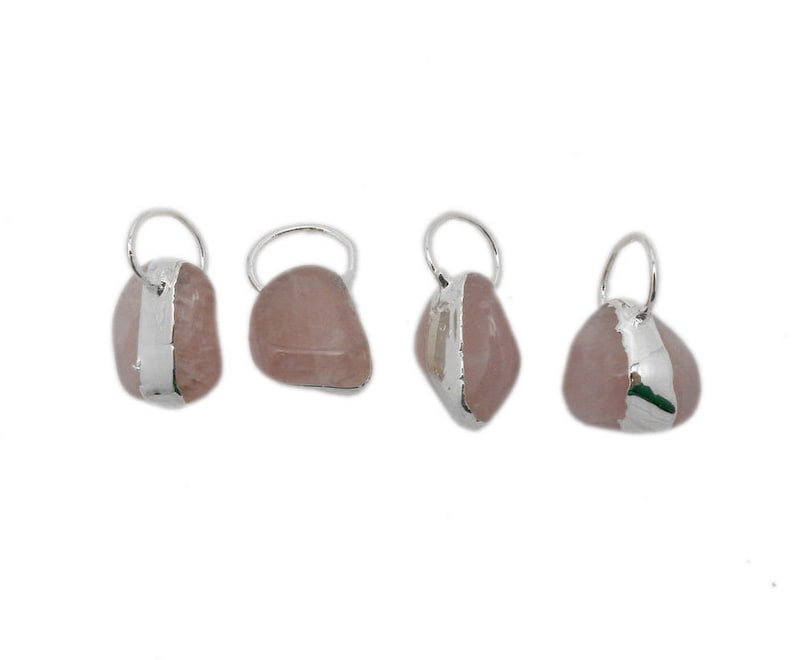 Tumbled Rose Quartz Freeform Pendant with Electroplated Silver Edge and Fancy Bail S87B17-02