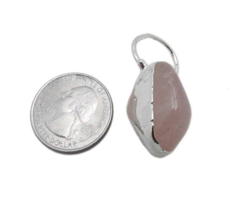 Tumbled Rose Quartz Freeform Pendant with Electroplated Silver Edge and Fancy Bail S87B17-02