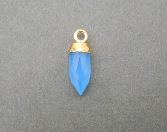 Tiny Blue Chalcedony Spike Pendant Charm with Electroplated 24k Gold Cap and Bail  (S20B16-07)