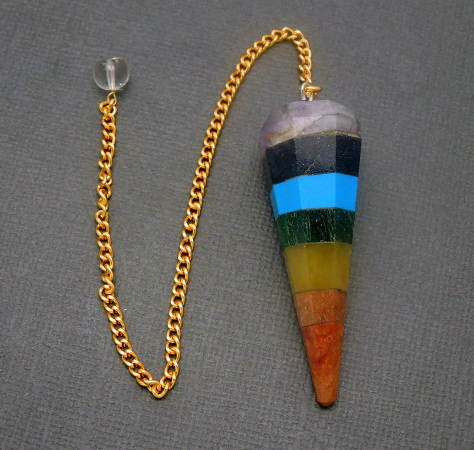 Seven Chakras Point Pendulum Pendant With Gold Plated Chain Etsy
