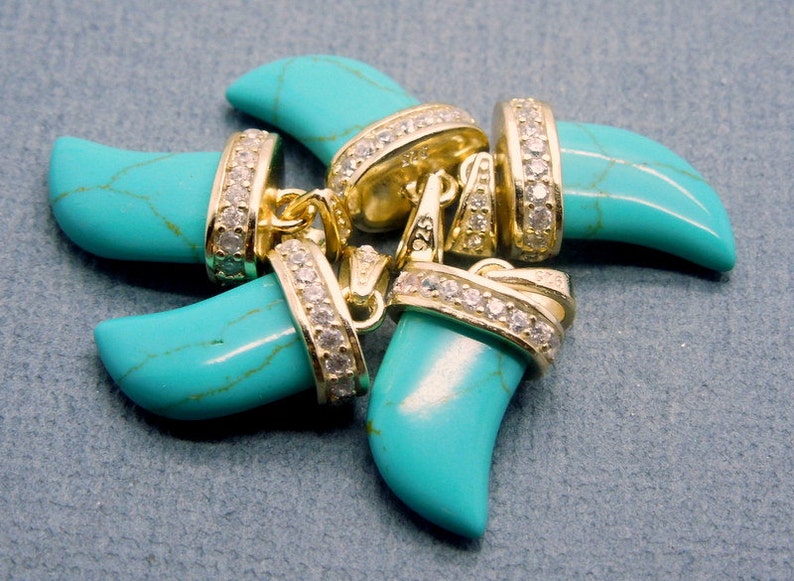 Turquoise Horn Petite Pendant Charm with Electroplated 24K Gold and Pave CZ Rhinestone Cap RPH La-33