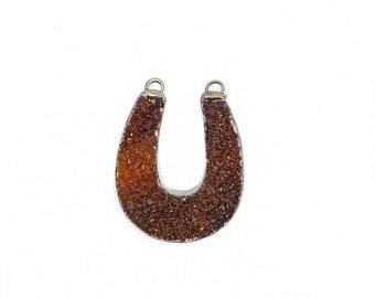 Natural Agate Druzy Electroplated Gunmetal Crystal (G-051)