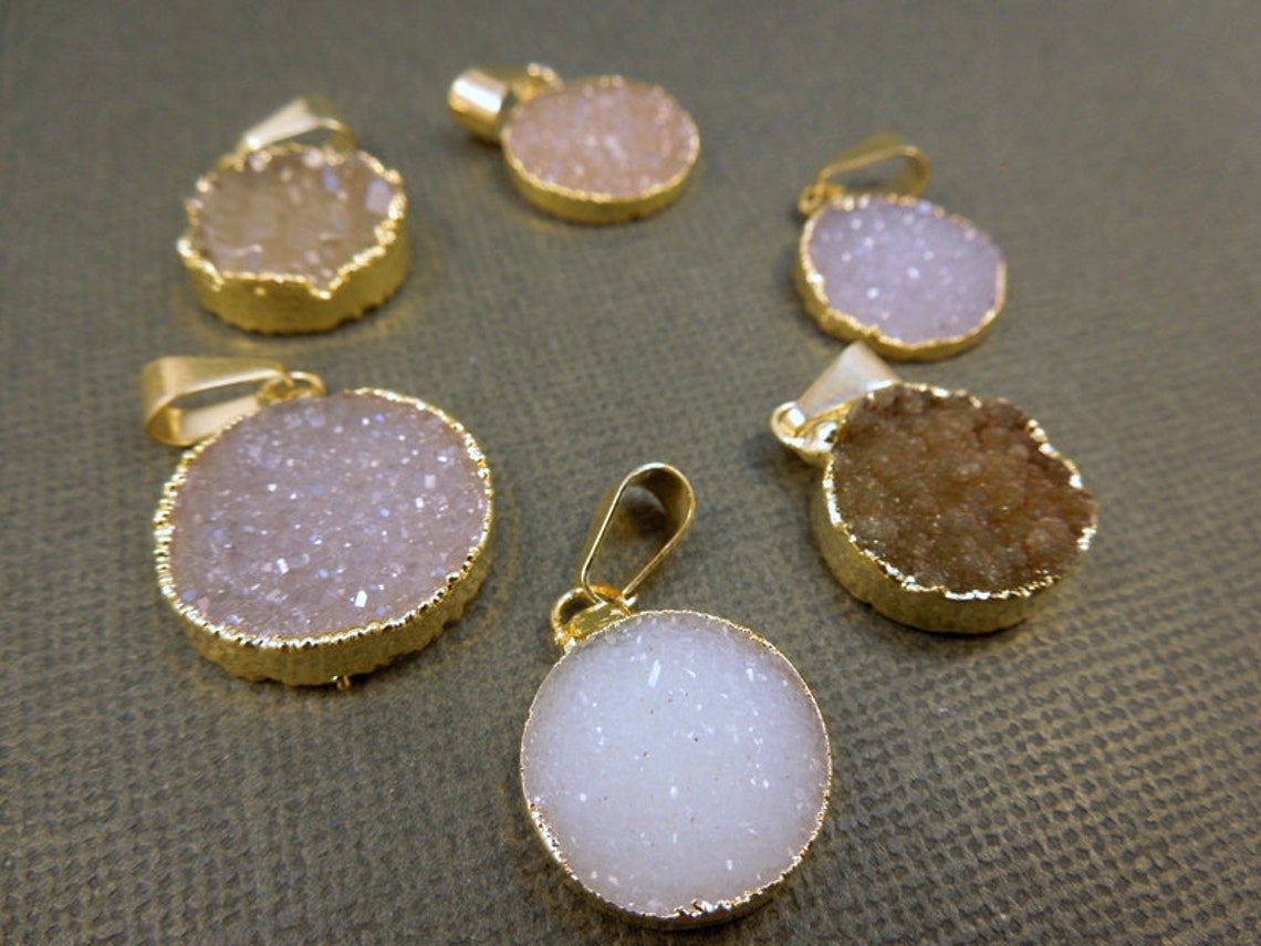 Druzy Crystal Gemstone Edged in 24k Gold Drussy Druzzy Drusy Etsy