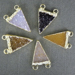 Druzy Double Bail Petite Triangle Charm Pendant with 24k Gold Layered Edge (S1B7-01)