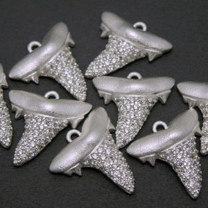 Shark Tooth Small Charm Pendant Solid Sterling Silver Charm with Rhinestone Pave LA-59 image 3