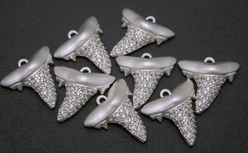 Shark Tooth Small Charm Pendant Solid Sterling Silver Charm with Rhinestone Pave LA-59 image 3