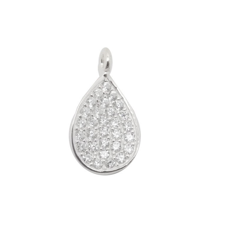 Petite Sterling Silver Teardrop Pendant with Rhinestone Cz Accents LA-169