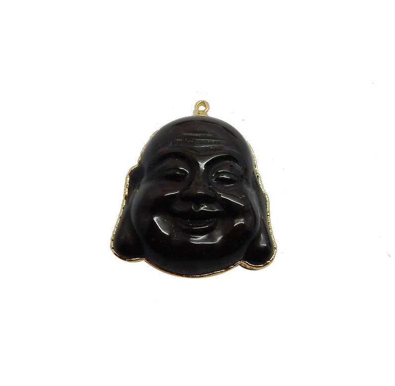 S95B17-02 Black Onyx Buddha Pendant with Electroplated 24k Gold Edge