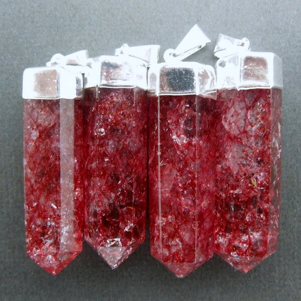 Maroon Colored Crystal Quartz Crackle Point Pendant with Silver Electroplated Cap (S20B10-05)