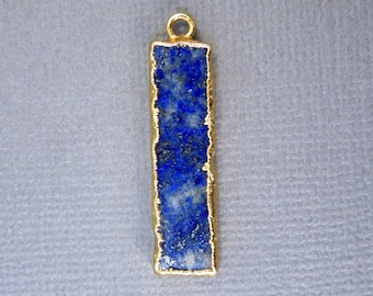 Lapis Lazuli Bar Charm Pendant with 24k Gold Electroplated Edges (S28B8-06)