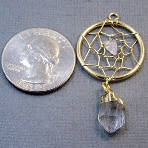 Petite Dream Catcher Pendant with Crystal Quartz Nugget and Dangling Point Gold Plated S25B7-09 image 4