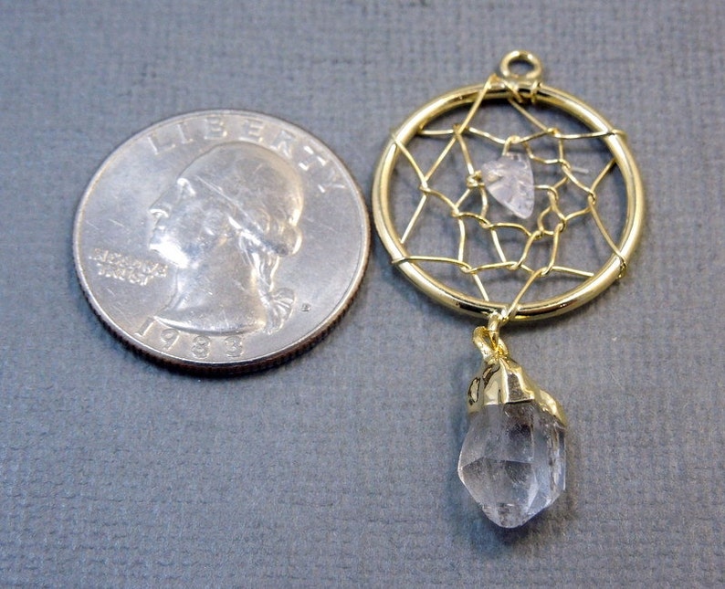 Petite Dream Catcher Pendant with Crystal Quartz Nugget and Dangling Point Gold Plated S25B7-09 image 4