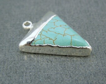 Turquoise Howlite Triangle Pendant with Silver electroplated cap and edge (S3B6-15)