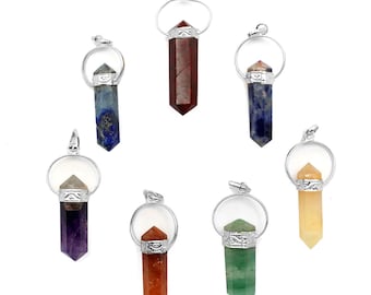 Seven Chakras Point Pendant Set with Silver Tone Bail (S54B10)