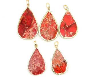 Red Sediment Jasper Teardrop Pendant 24k gold electroplated edge and bail LGS (S86B31)