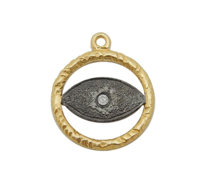 Greek Eye Pendant With Rhinestone Accent Round Gold Toned Etsy
