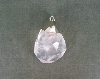 Rose Quartz Pendant with Silver Cap and Bail (S30B10-05)