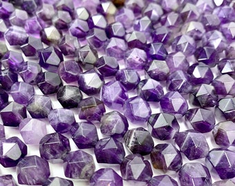 Amethyst Faceted Icosahedron Mala Beads
