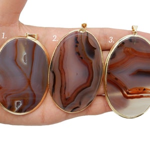 Fancy Tan Oval Agate Slice with 24k Gold Electroplated Edge - YOU CHOOSE (LOT G-530)