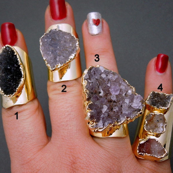 Lovely Druzy Ring - Druzy freeform on Gold Electroplated Cigar Band Ring-- Awesome Statement Ring YoU CHooSE (LOT G-1802)