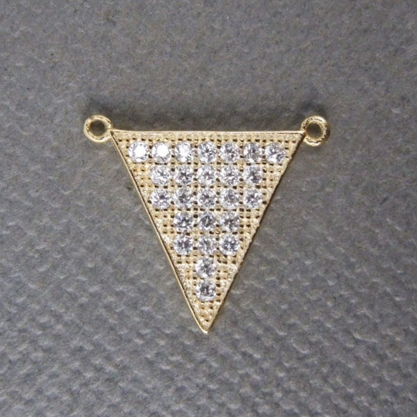 Gold Rhinestone CZ Triangle Double Bail Connector Pendant-- Small Gold Vermeil with Rhinestone CZ Pave Triangle Charm Pendant (LA-31)