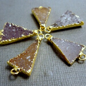 Druzy Triangle Druzzy Drusy Double Bail Triangle Charm Pendant Connector with 24k Gold Electroplated Edge (S25B3-16)