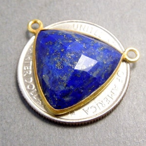 Lapis Lazuli Trillion Cut Double Bail Pendant 19mm Gold over Sterling Silver Bezel Charm Pendant S39B12-10 image 2