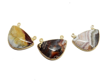 Jasper Half Moon Crescent Double Bail Pendant with Electroplated 24k Gold Edge (S93B18-05)