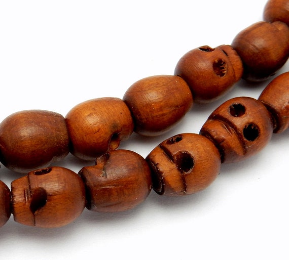 Skull Beads Hand Carved Wooden Skull Bead Strand (S70B13-02)