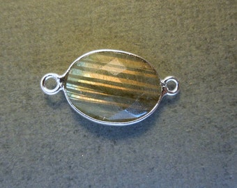 Connecteur ovale en Labradorite Station - Maillons de la lunette en argent sterling 16 mm x 12 mm - Pendentif double bélière (GH-22)